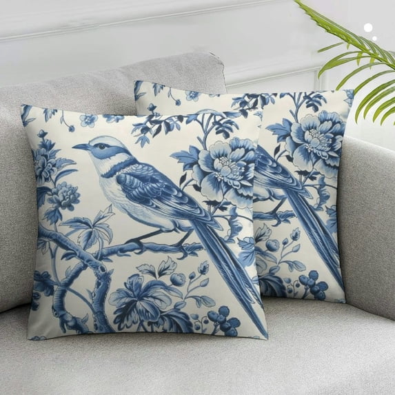Awypu Chinoiserie Throw Pillow Covers Blue and White Home Decor, Floral Pillowcase Cushion Cover for Bed Sofa Couch, 2 Sets White
