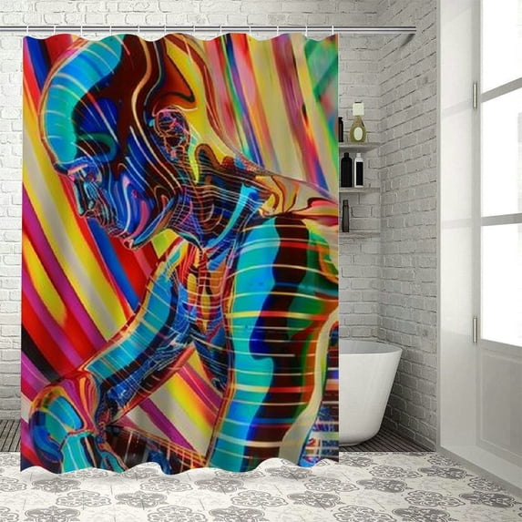 Awypu Colorful Abstract Figures Art Print Shower Curtain Set - Waterproof, Various Sizes White