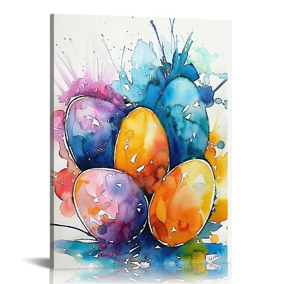 Awypu Colorful Egg Decorative Wall Art Happy Easter Wall Decorative Canvas print Watercolor Painting Art Minimalism Decorative Home Gallery Living Room Bathroom decoration