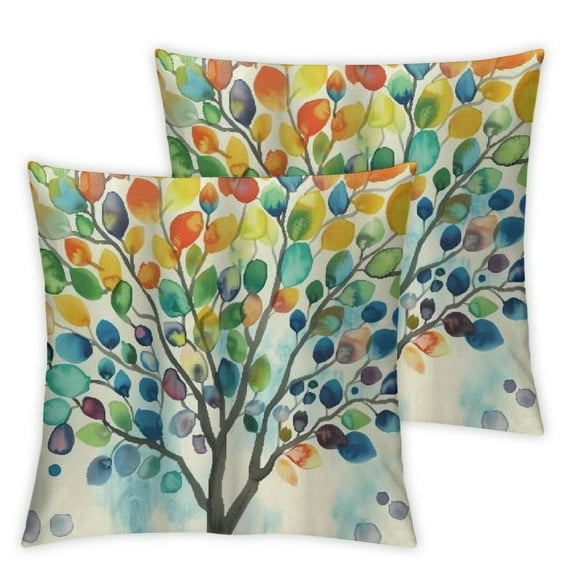 Awypu Colorful Tree Design Short Plush Pillowcase Set of 2 for Home Decor, All Year Round Use 24x24in