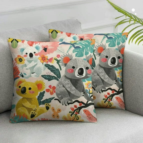 Awypu Cute Cartoon Koala Throw Pillow Covers Pillow Cases Square Decorative Pillow Covers Soft Cushion Covers for Couch Sofa Bed Home Farmhouse Living Room Decoration Pillowcases 2pcs White