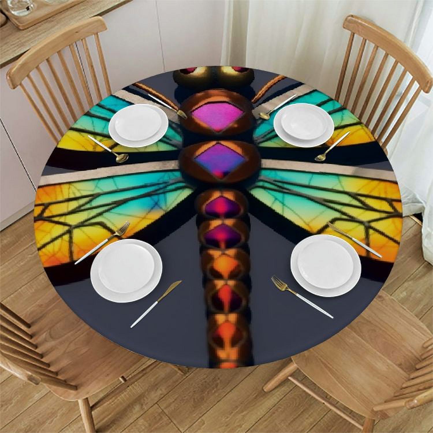 Awypu Cute Dragonfly Print Round Tablecloth WashableTable Cloth ...