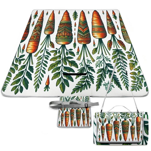 Awypu Decorative Carrots Square Outdoor Picnic Mat Foldable for Camping, Park, Beach, Grass, Outdoor 58.3x58.3in