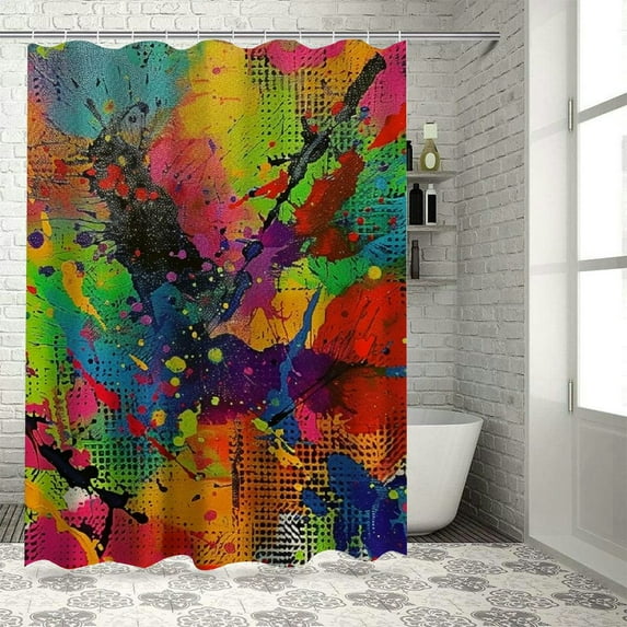 Awypu Decorative Fun Splashing Splattered Paint Abstract Resembling Element Drop Wet Liquid Modern Red Textures Bathroom Shower Curtain Set with Hooks Waterproof Multiple Sizes White