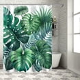 thumbnail image 1 of Awypu Durable and Washable Tropical Watercolor Artistic Modern Green Palm Leaf Summer White Shower Curtain White, 1 of 7