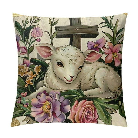 Awypu Easter Blessings Sheep Decorative Throw Pillow Covers He is Risen Religious Cross Purple Porch Patio Outdoor Pillowcase, Lily Flower Eggs Butterfly Cushion Case Home Decor
