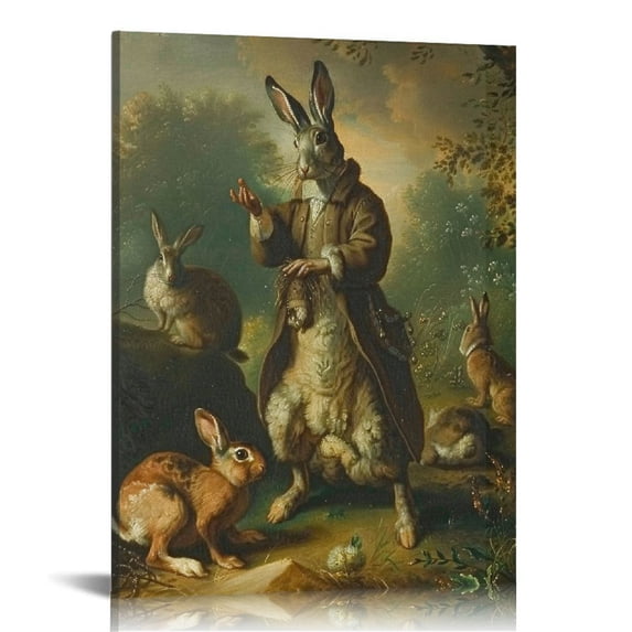 Awypu  Easter Rabbits Wall Art Bunny Extra Large Framed Wall Art Painting Hello Spring Art Frames for Wall Spring Botanical Bunnies Picture Framed Vintage Canvas Poster Gift for Kid Playroom