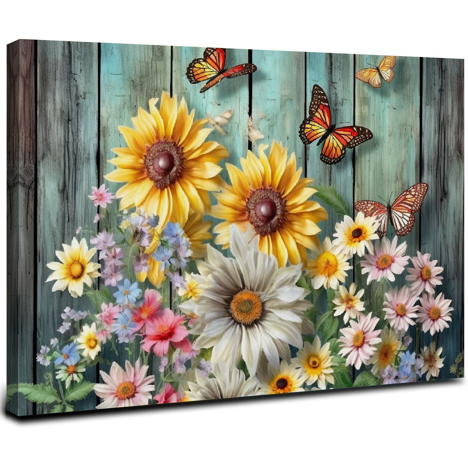Awypu Flowers Butterflies Canvas Wall Art Print On Canvas for Living