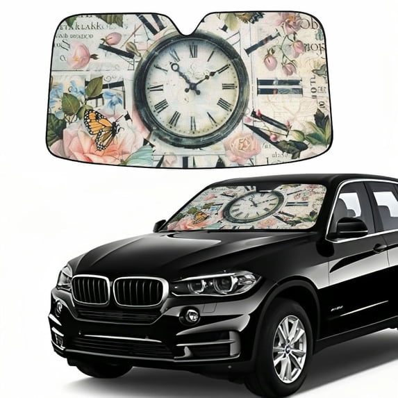 Awypu Flowers Butterflies Vintage Windshield Sun Shade Protector Blocks UV for Vehicle SUV Truck 51.18*27.59 in