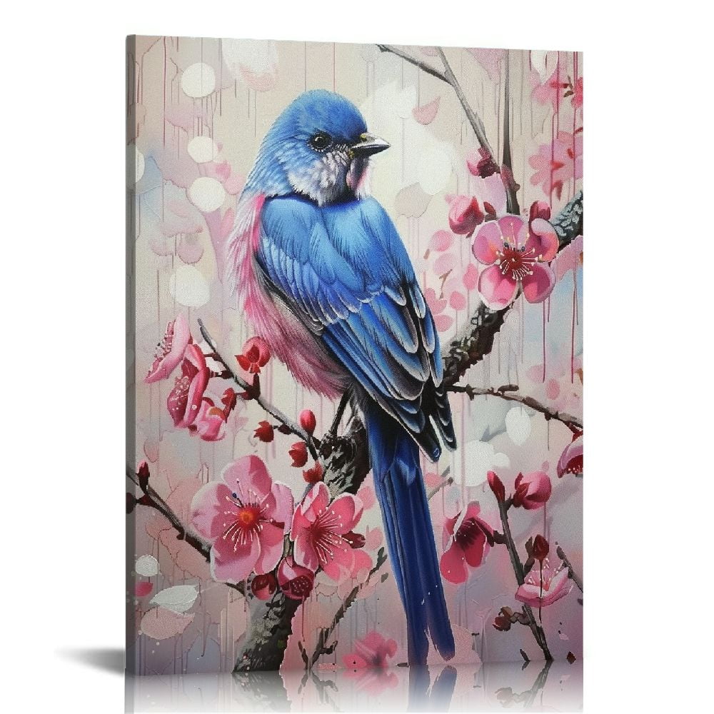Awypu Framed canvas Cherry Blossom, Bird wall Art, Cherry Blossom Print ...