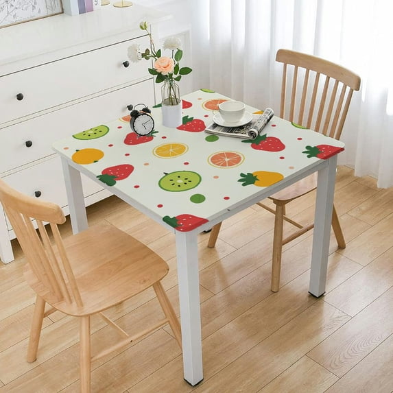 Awypu Fruit Cartoon Floral Pattern Square Fitted Tablecloth 100% Polyester Fiber 46*46