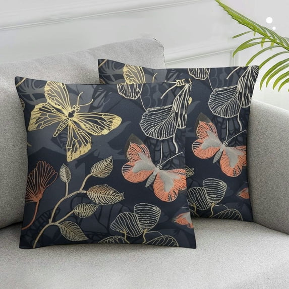 Awypu Ginkgo Leaves,Vintage Floral Throw Pillow Covers Decorative Square Pillowcase Cushion Covers for Sofa Couch Living Room Bedroom,2 Pcs White