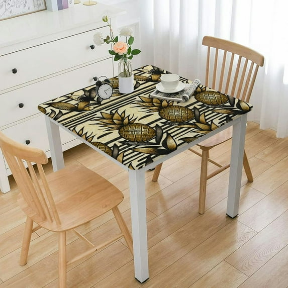 Awypu Gold Pineapple Fruit Striped Square Table Cover 100% Polyester Fiber 46*46