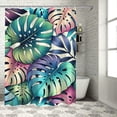 thumbnail image 1 of Awypu Green Leaves Tropical Palm Leaf Decorative Summer Shower Curtain Set White, 1 of 7