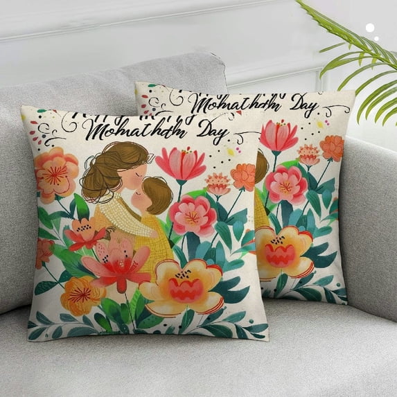 Awypu Happy Mother's Day Pillow Covers Pink Carnation Flower Throw Pillow Covers Gift for Mom Grandma Gift Birthday Cushion Case for Sofa Couch 2pcs 20x20in