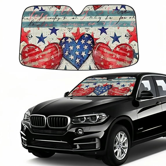 Awypu Heart Stars Stripes Car Sun Shade Windshield Funny Windshield Sun Shade for Vehicle SUV Truck Protector 51.18*27.59 in