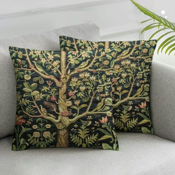 Awypu Home Decoration Throw Pillow Cases Covers William Morris Tree of Life Floral Vintage Art Pillowcases Square Two Sides Print Set of 2 White
