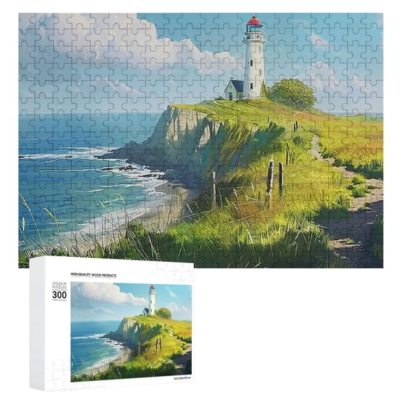 Awypu Impossible Wooden Puzzles Ocean Coastal Beach Canvas Painting Seascape Lighthouse 300 PCS