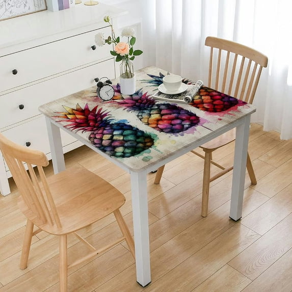 Awypu Ink Painting Fresh Color Fruit Pineapples Square Table Cover with Elastic Edge 100% Polyester Fiber 46*46