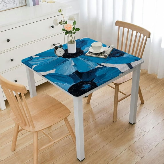 Awypu Ink Painting Watercolor Retro Big Blue Poppy Flower Summer Decorative Tablecloth 46*46