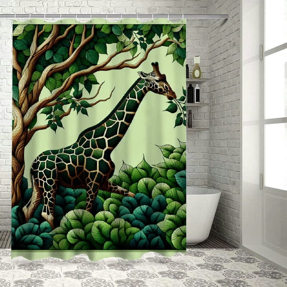 Awypu Jungle Animals Lion Giraffe Waterproof Shower Curtain for Home Bathtubs Bathroom Decoration White