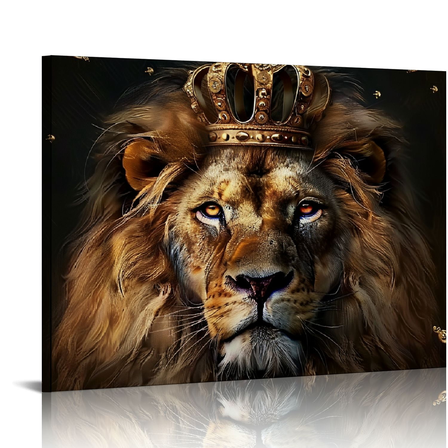Awypu Large Lion Canvas Wall Art, lion king with crown Black Gold, Wall ...