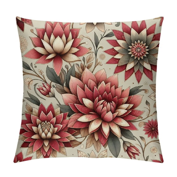 Awypu Lily Leaf Ginkgo Biloba Flower Farmhouse Sofa Pillowcase Coral Geometric Flower Throw Pillow Cover White Asian Scenic Chinoiserie Pillowcases with Zipper for Living Room 24x24in