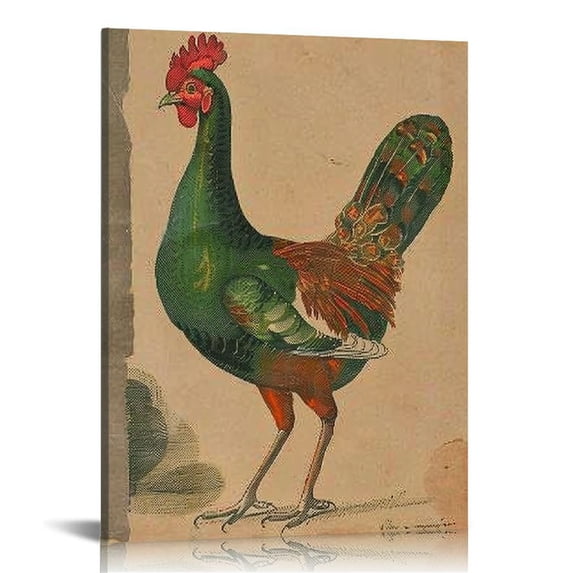 Awypu Lost Cabin Fighting Cocks a Dark Breasted Fighting Cock Sr | Print in Black Flat Frame | Fine Artwork Painting Reproduction | Framed Wall Art Decor