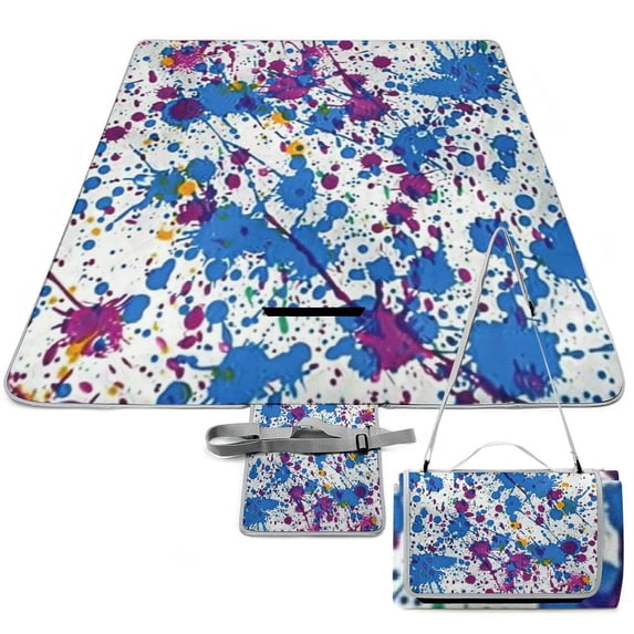 Awypu Luxury Leather Abstract Splattered Paint Drops Purple White Embossed Leather Square Outdoor Picnic Mat for Camping Hiking Festivals 58.3x58.3in