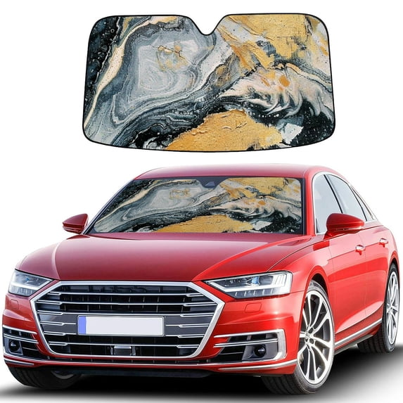 Awypu Marble Abstract Painting Car Sun Shade Front Window Sun Shade for Vehicle SUV Truck Protector 55.12*29.92 in