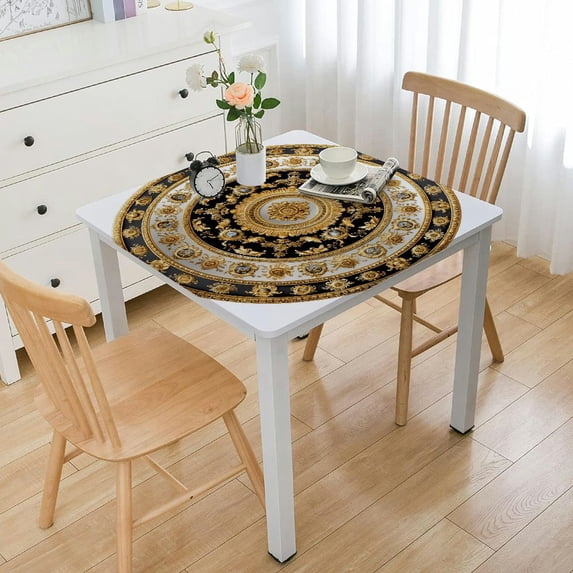 Awypu Marble Blue Gold Design Square Tablecloth Full Width Single-Sided Printing 100% Polyester Fiber 36*36