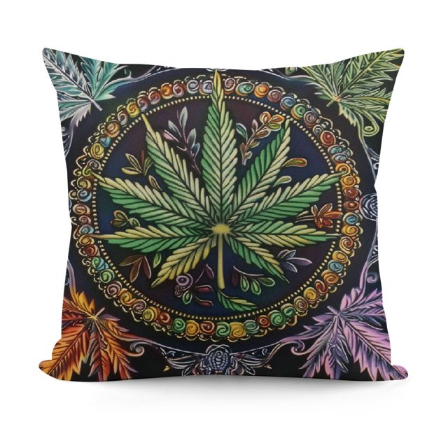 Awypu Marijuana Leaf Flowers Colors Plush Throw Pillow Cover 1 Piece