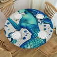 thumbnail image 1 of Awypu  Mermaid Round Fitted Tablecloth, Blue Round Table Cloth with Elastic Edged, Waterproof Wipeable Table Cover White, 1 of 7