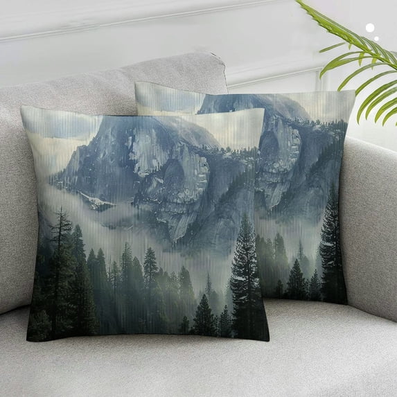 Awypu Mountain Pillow Covers Set of 2 Misty Forest Throw Pillow Cover Nature Landscape Decorative Pillowcases Farmhouse Home Decor for Couch Bed Sofa Outdoor White