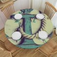 thumbnail image 1 of Awypu Nautical Mint Wood Anchor Round Tablecloth with Elastic Edged Fitted Table Cloths Cover Mat Washable Polyester Spill Proof Table Covers for Indoor outdoor Dinning Patio Table White, 1 of 7