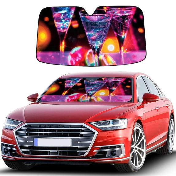 Awypu Neon Lighting Best UV Ray Visor Protector Car Sun Shade Windshield for Vehicle SUV Truck Protector 55.12*29.92 in