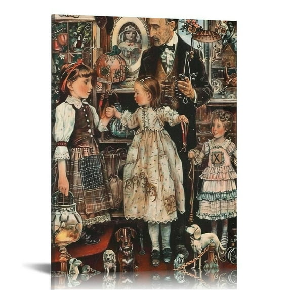Awypu Norman Rockwell - April Fool (Girl with Shopkeeper, Cuiosity Shop) Classic Rockwell Art Post Canvas Art Poster And Wall Art Picture Print Modern Family Bedroom Decor Posters