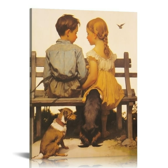 Awypu Norman Rockwell Boy And Girl Gazing at The Moon Artworks Canvas Poster Room Aesthetic Wall Art Prints Home Modern Decor Gifts Framed