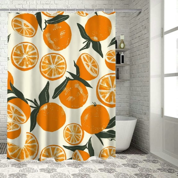 Awypu Orange Pattern Bathroom Shower Curtain Set with Hooks - Waterproof, Various Sizes White