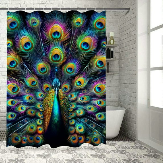 Awypu Peacock Feather Girls Boys Waterproof Shower Curtain Multiple Sizes Durable and Washable White