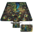 thumbnail image 1 of Awypu Peacock Feathers Square Outdoor Picnic Mat Foldable for Camping, Park, Beach, Grass, Outdoor 58.3x58.3in, 1 of 6