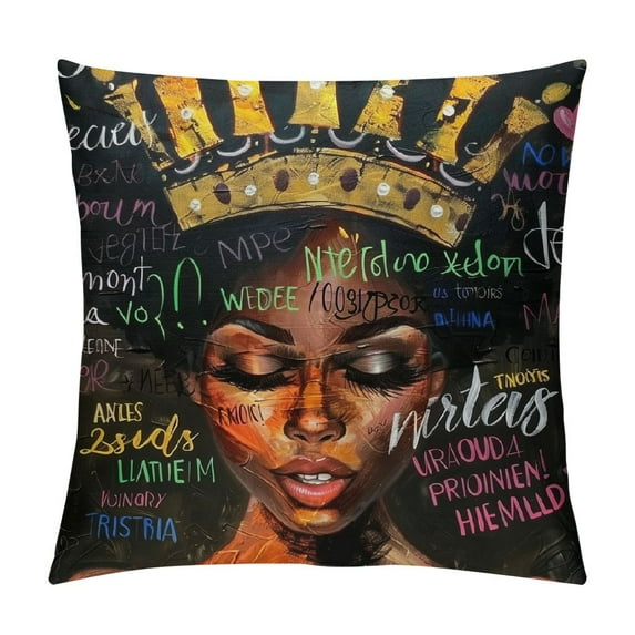 Awypu Pillow Cover African American Black Girl Throw Pillow Cover with Zipper Black Art Pillows for Women Girls Bedroom