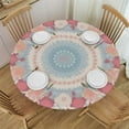 thumbnail image 1 of Awypu Pink Rose Flower Elastic Edged Round Fitted Table Cloth Cover, Waterproof Wrinkle Free Round Tablecloth, Home Decorative Tablecloth for Indoor Outdoor Kitchen Party White, 1 of 7