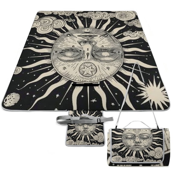 Awypu Psychedelic Art Square Outdoor Picnic Blanket for Camping, Park, Beach, Grass, Outdoor 58.3x58.3in