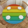 thumbnail image 1 of Awypu  Retro Rainbow Wood Round Tablecloth with Elastic Edged Fitted Table Cloths Cover Mat Washable Polyester Spill Proof Table Covers for Indoor outdoor Dinning Patio Table White, 1 of 7