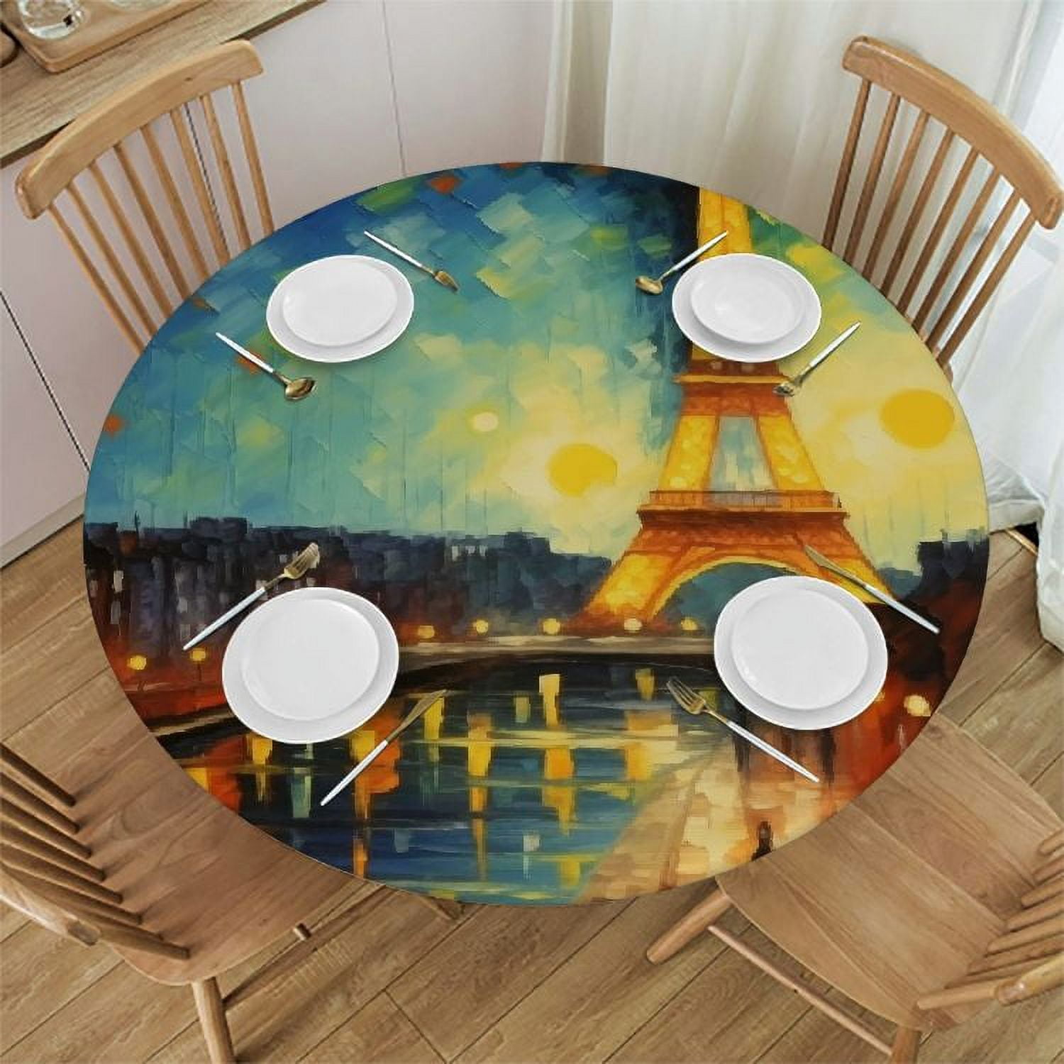 Rectangle Cotton Linen Tablecloth With Eiffel Tower Print – Vintage Home Decor