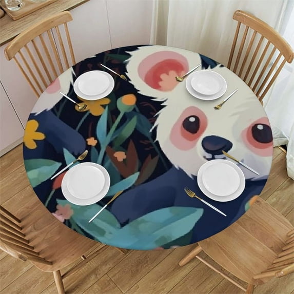 Awypu Round Fitted Tablecloth Cute Koala Flower Leaves Animal Table Cloth with Elastic Edged Waterproof Wipeable Round Table Cover for Patio Parties Outdoor Decor White