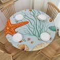 thumbnail image 1 of Awypu  Round Fitted Tablecloth Cute Ocean Seashell Starfish Table Cloth with Elastic Edged Waterproof Wipeable Round Table Cover for Patio Parties Outdoor Decor White, 1 of 7