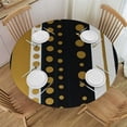 thumbnail image 1 of Awypu  Round Fitted Tablecloth Golden Polka Dot Line Stripes Table Cloth with Elastic Edged Waterproof Wipeable Round Table Cover for Patio Parties Outdoor Decor White, 1 of 7