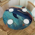 thumbnail image 1 of Awypu  Round Fitted Tablecloth Ocean Sea Animal Dolphin Fish Table Cloth with Elastic Edged Waterproof Wipeable Round Table Cover for Patio Parties Outdoor Decor White, 1 of 7